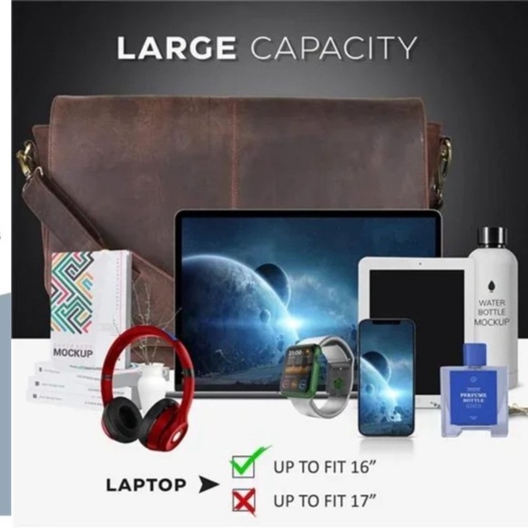 New  Leather Messenger Bag for Men/Unisex Laptop Briefcase Bag - Picture 6 of 7